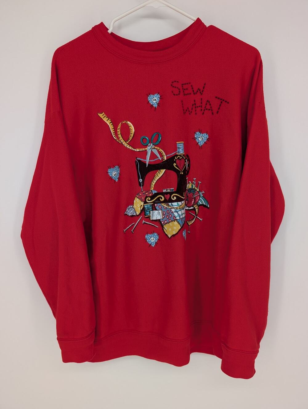 Vintage 90s Blair Sweatshirt XL Red Sewing Machine Grandmacore Sew What USA